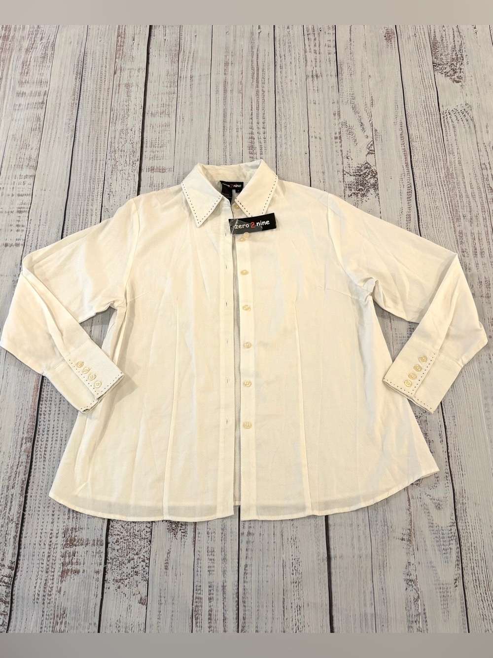 Vintage Zero 2 Nine Maternity Top Womens Large White Button Up Corporate Chic